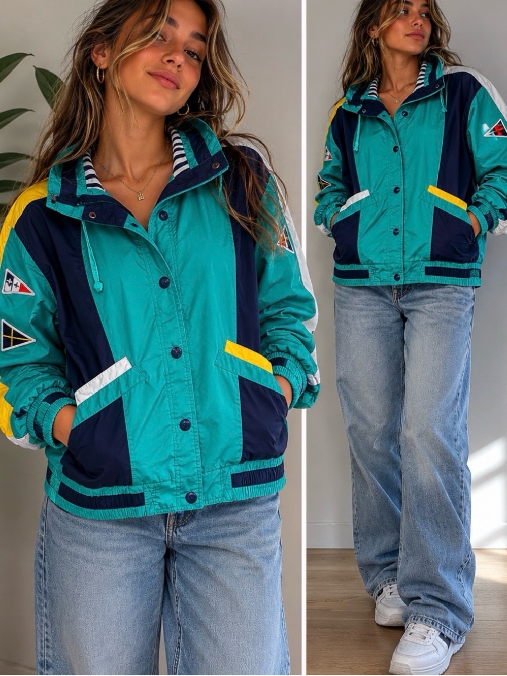 💚 80s Retro Color Block Patch Jacket
